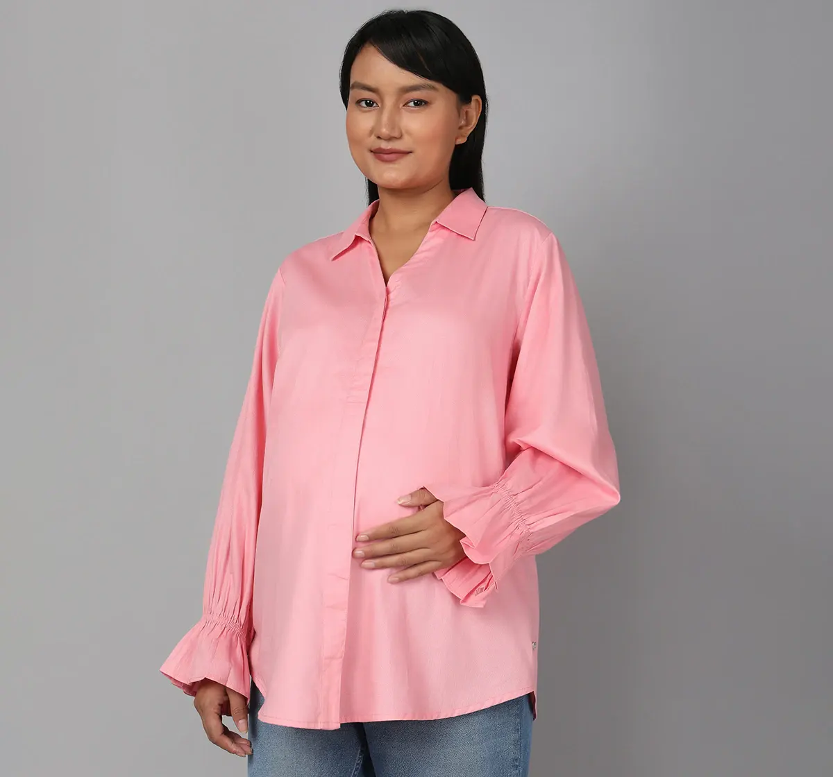 Maternity Frill Sleeves Shirt - Pink