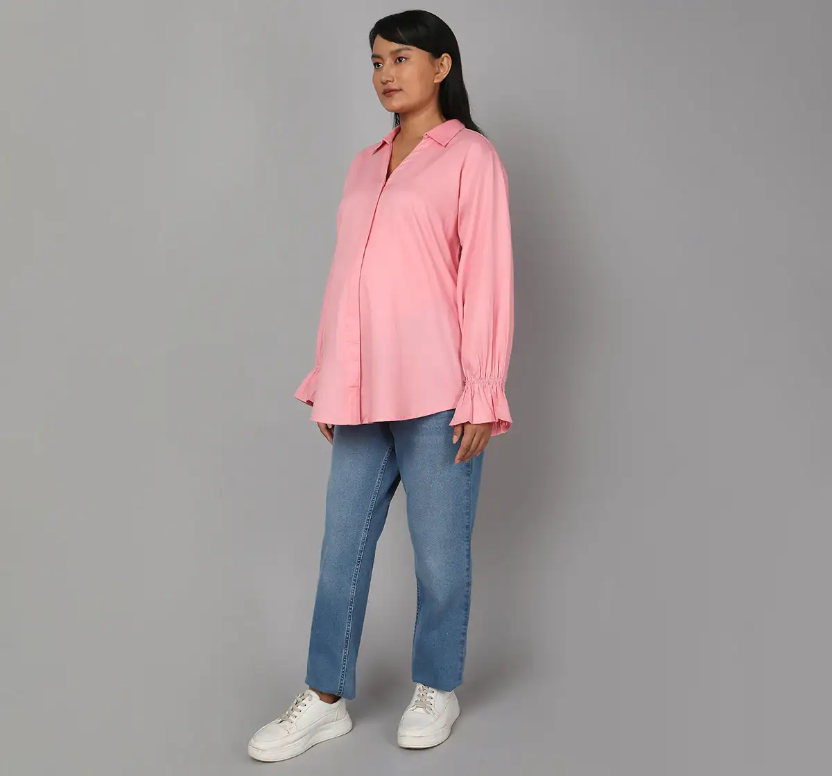 Maternity Frill Sleeves Shirt - Pink