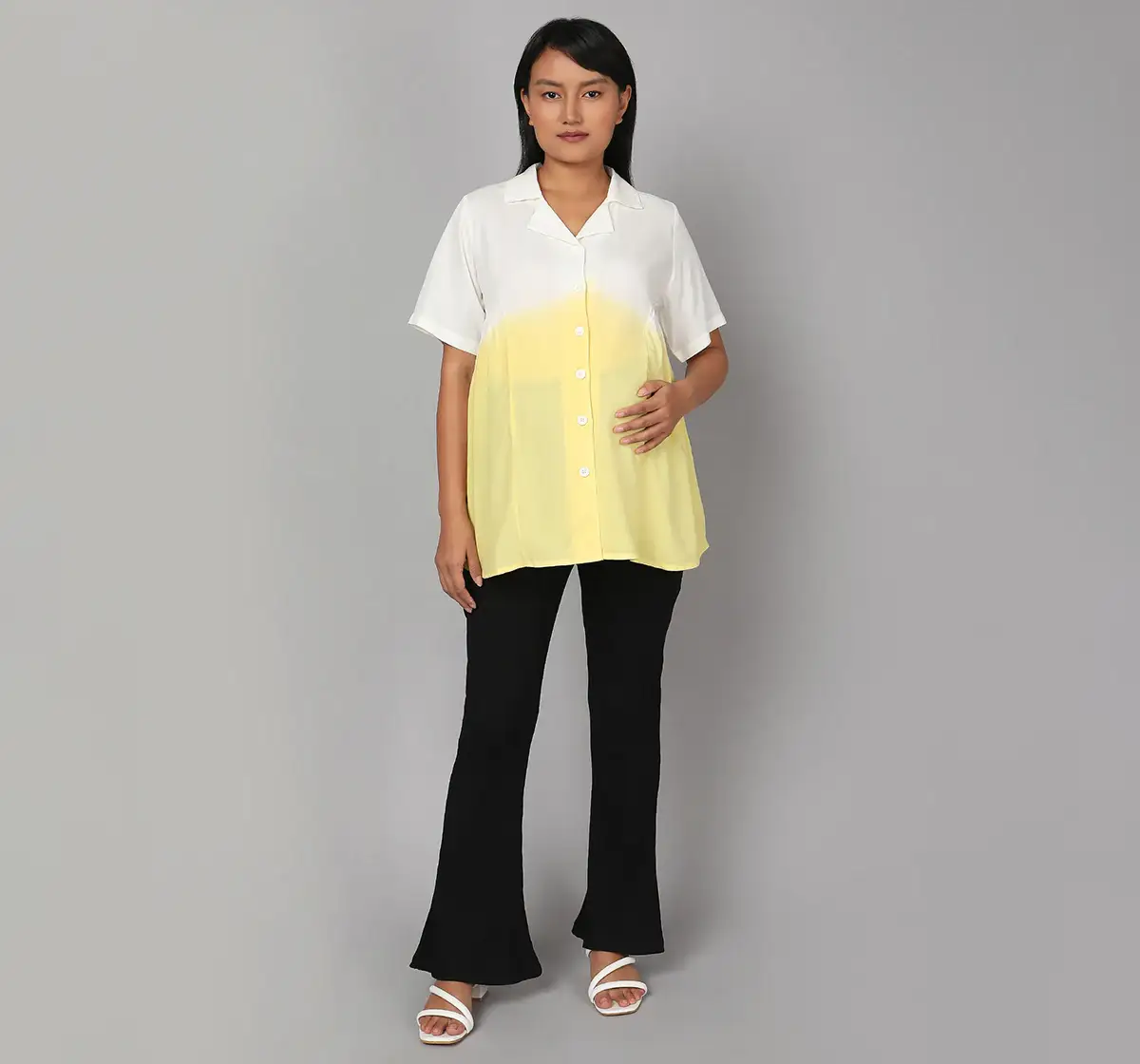 Maternity Tie Die Shirt - Yellow