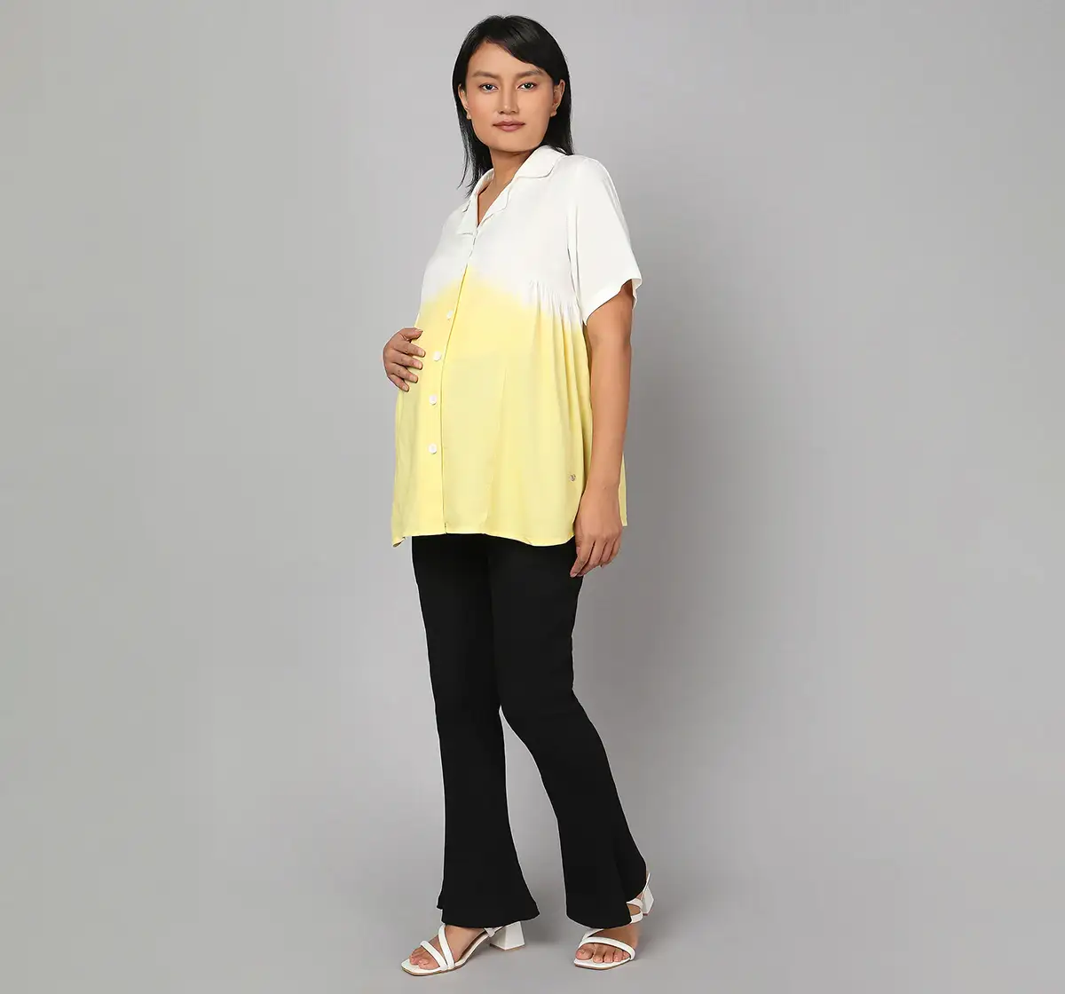 Maternity Tie Die Shirt - Yellow