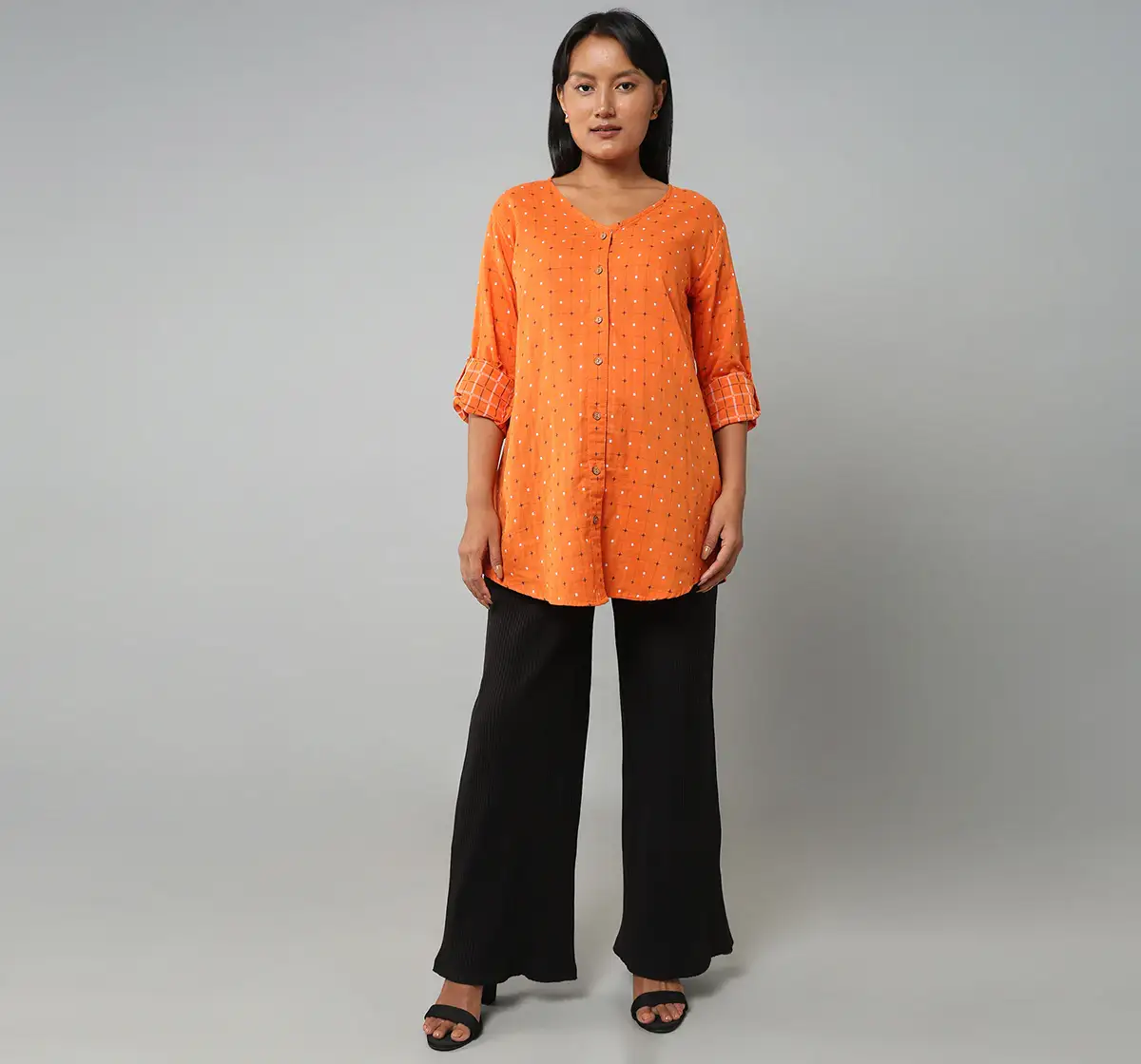 Maternity Nursing Checks Long Top - Orange