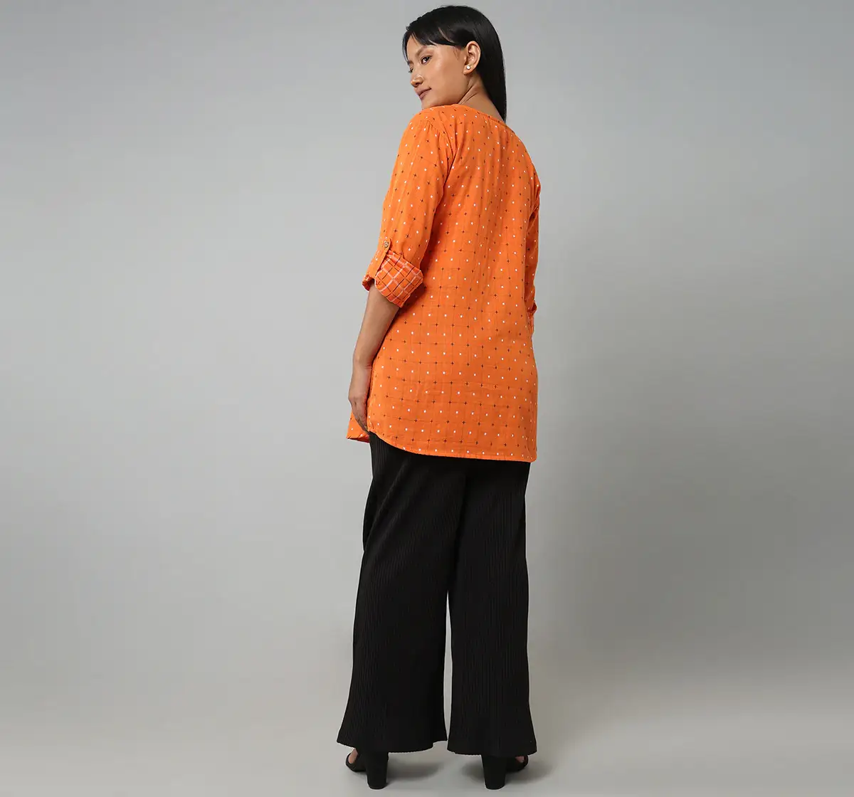 Maternity Nursing Checks Long Top - Orange