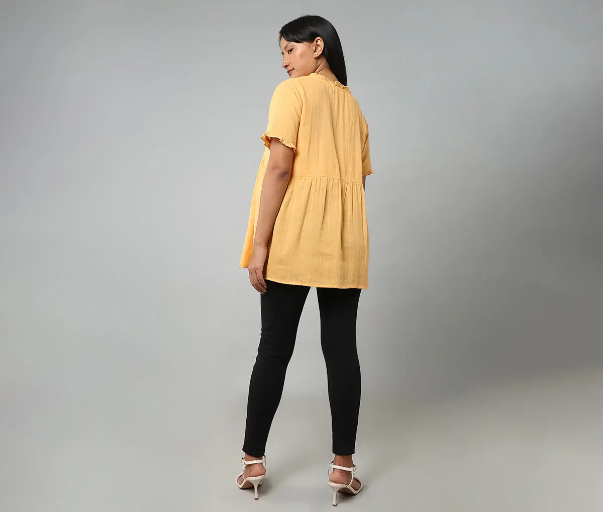 Maternity Boxy Fit Top With Ruffles - Yellow