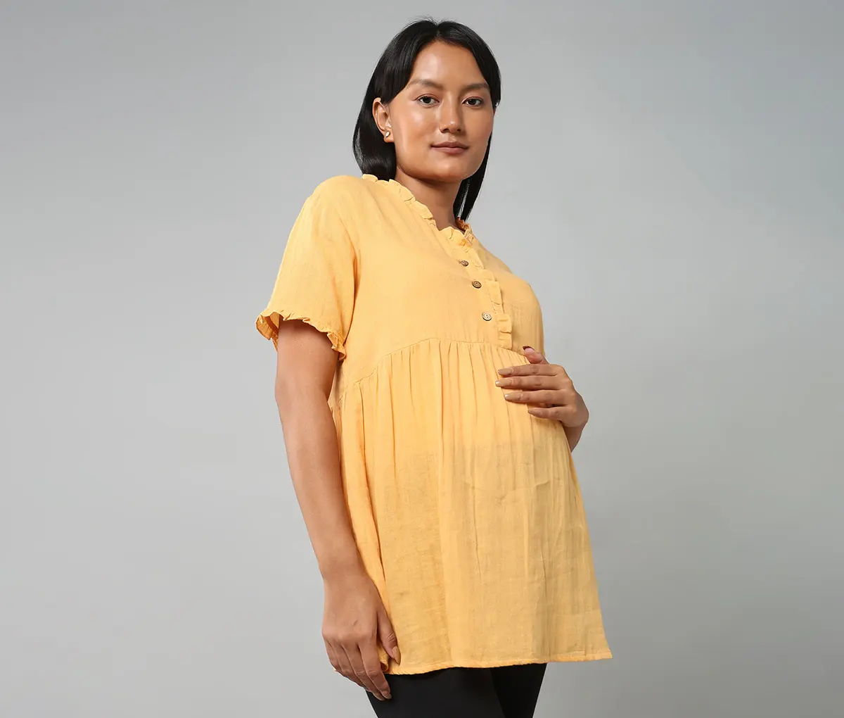 Maternity Boxy Fit Top With Ruffles - Yellow