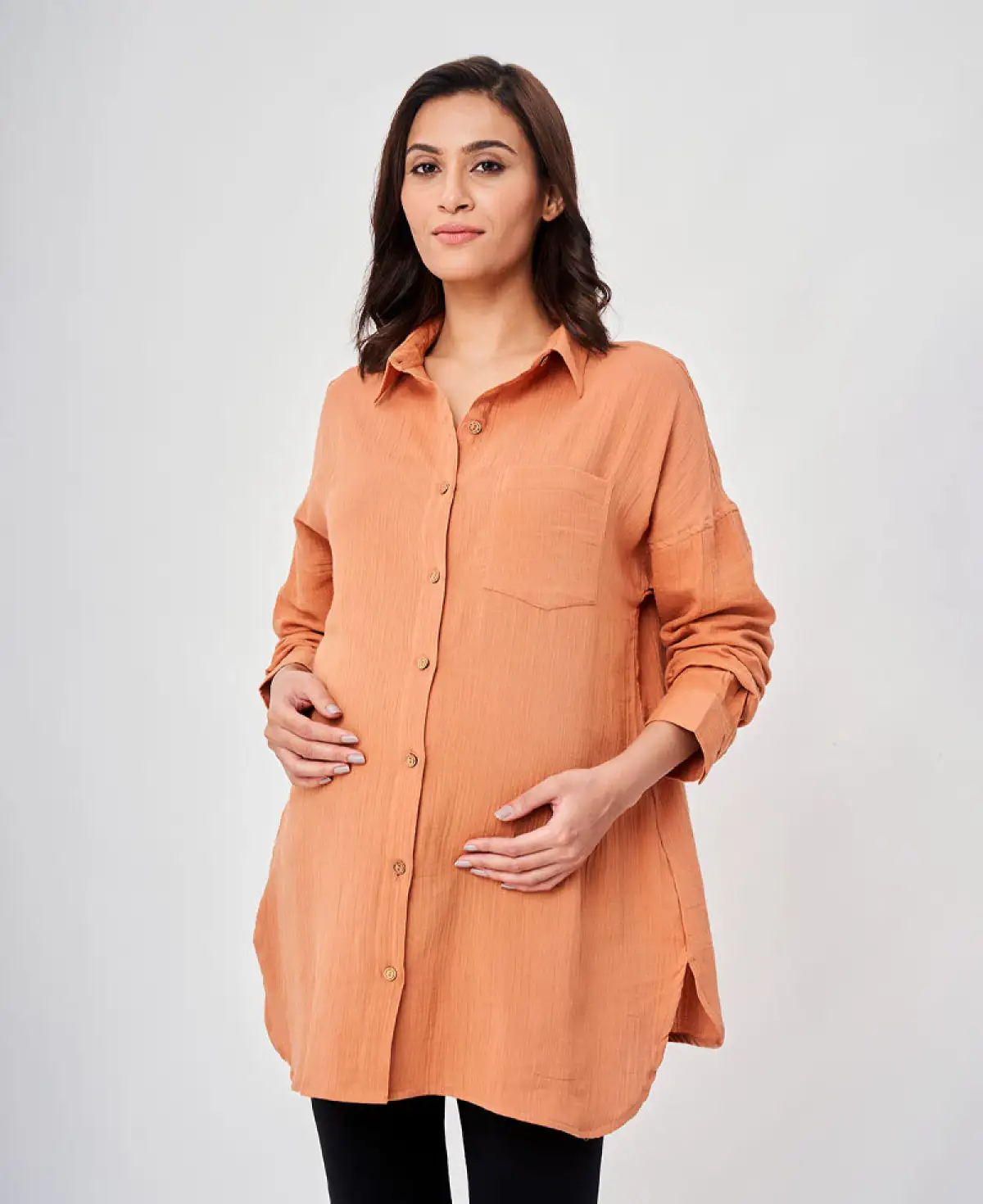 Full Sleeves Maternity Shirt - Orange