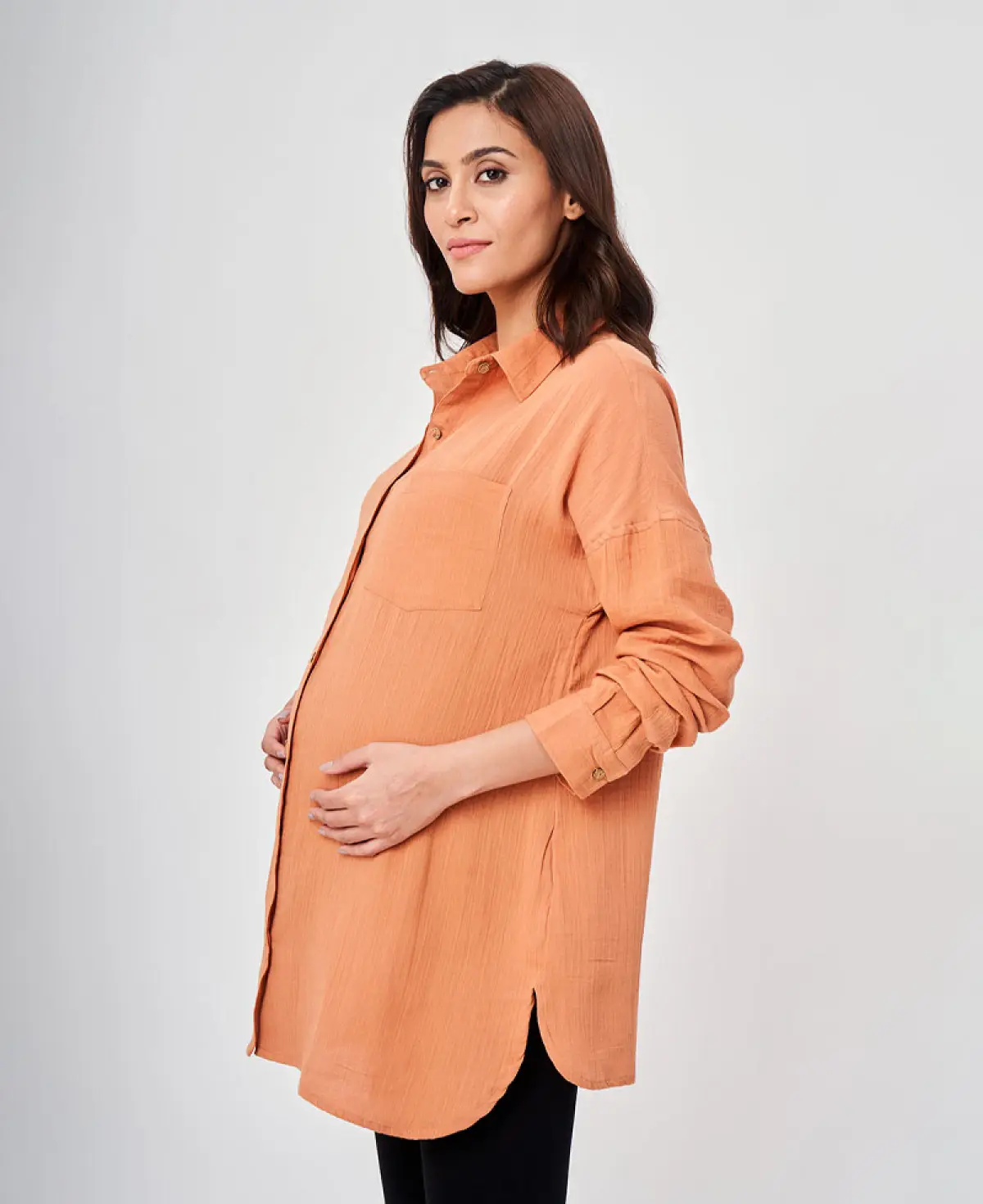 Full Sleeves Maternity Shirt - Orange