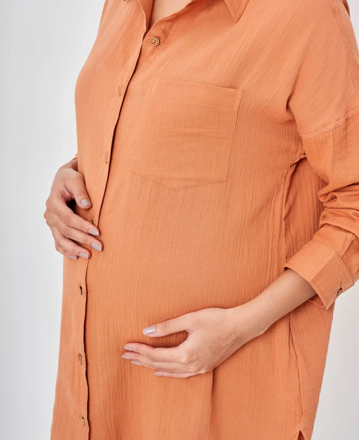Full Sleeves Maternity Shirt - Orange