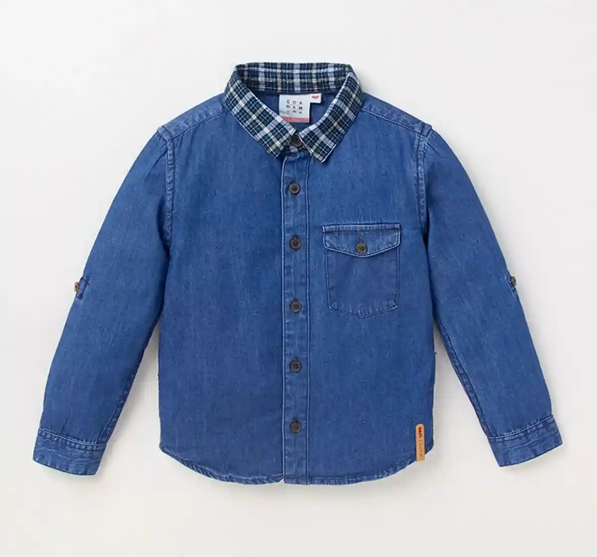 Denim Shirt With Checkered Collar