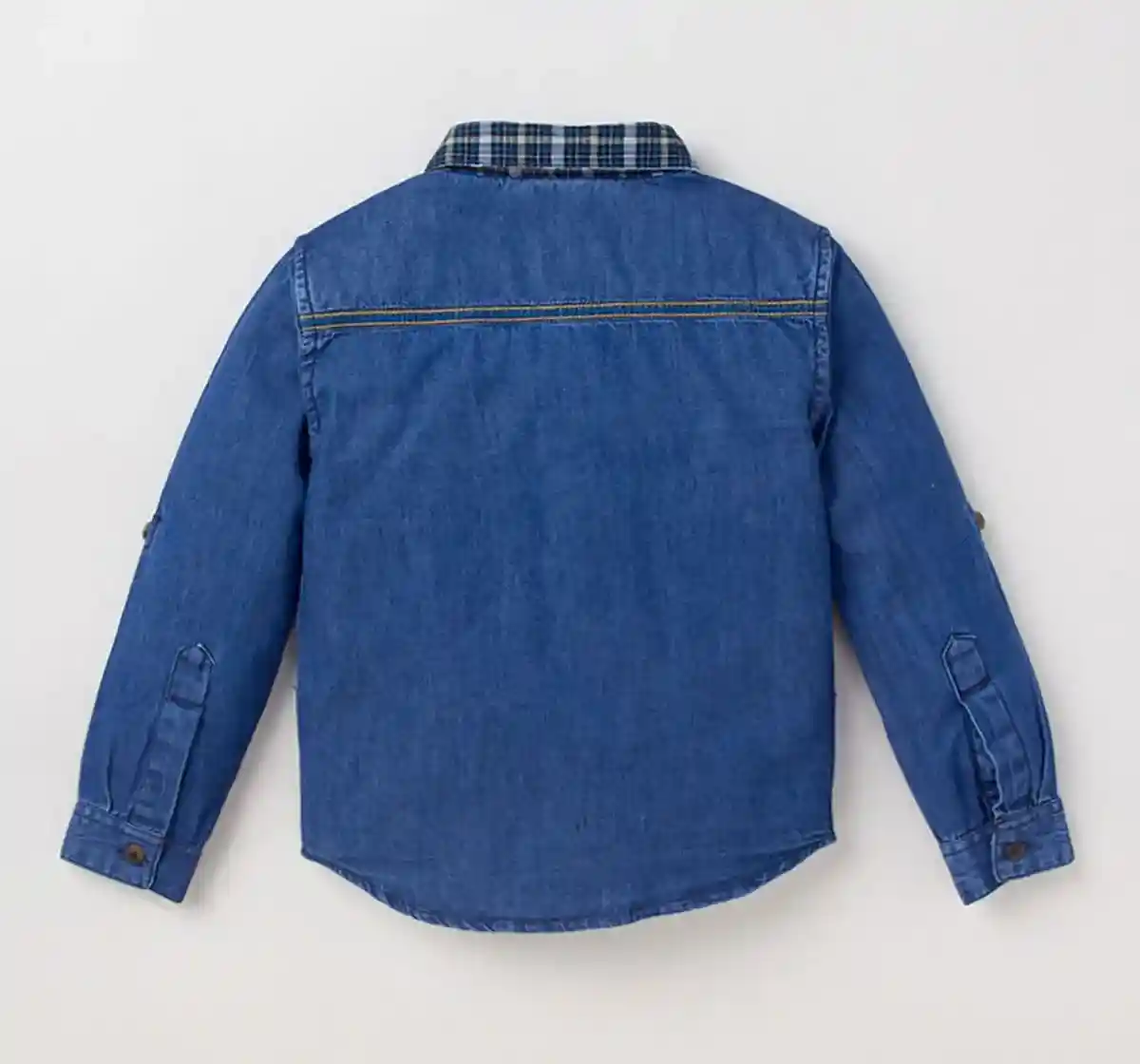 Denim Shirt With Checkered Collar