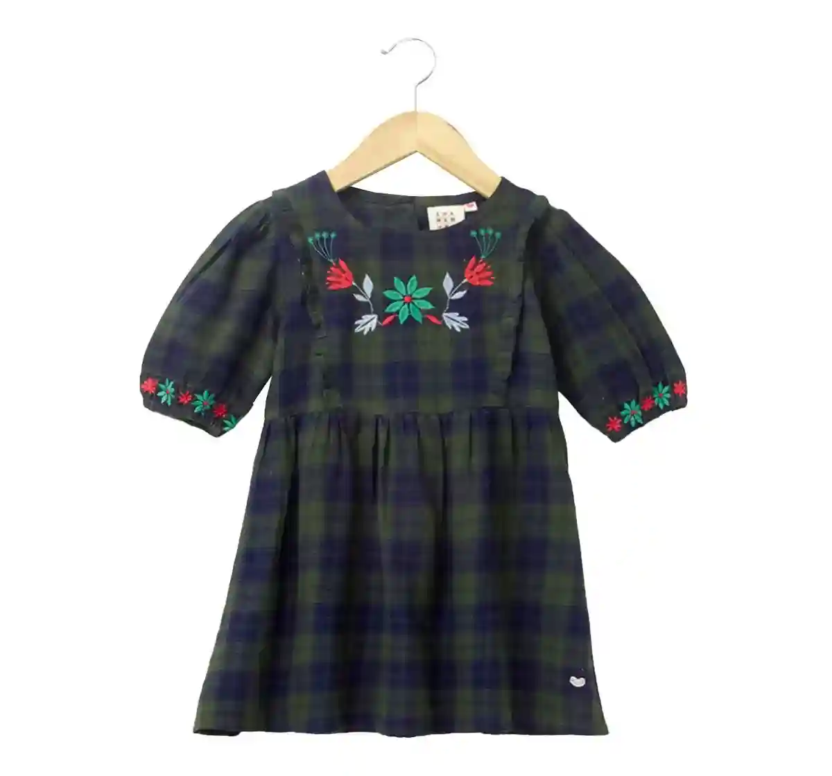 Embroidered Checkered Dress