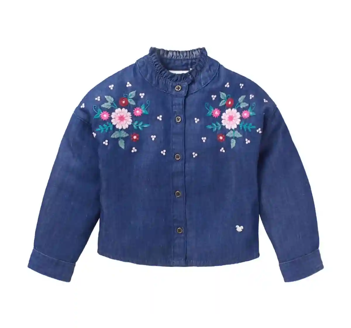 Denim Top With Floral Embroidery