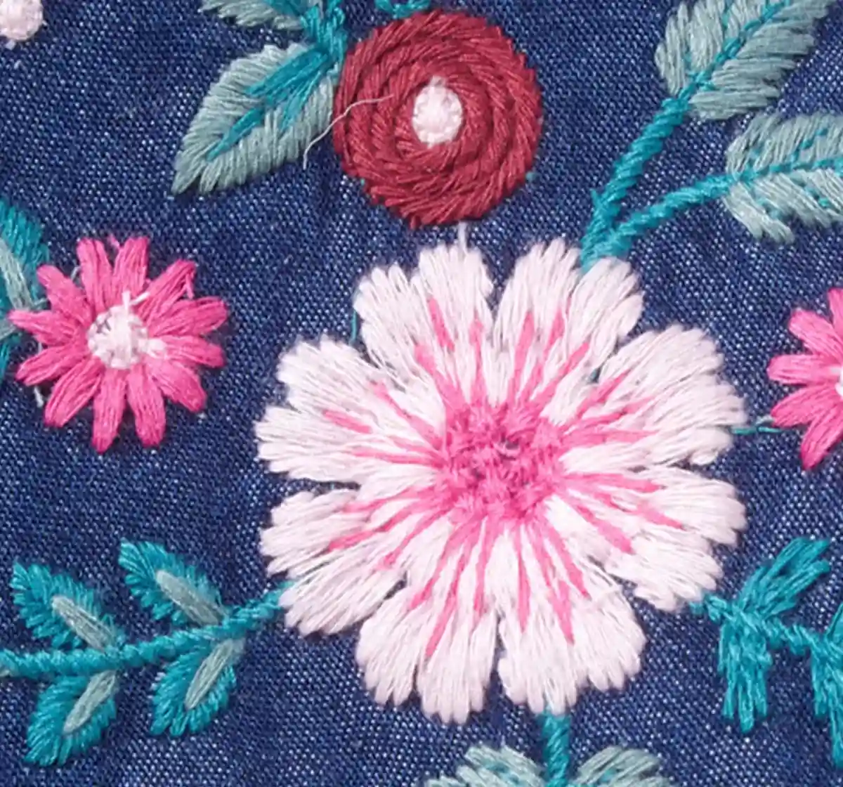 Denim Top With Floral Embroidery