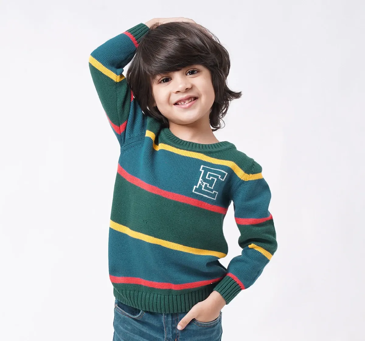Boys Color Block Striped Sweater