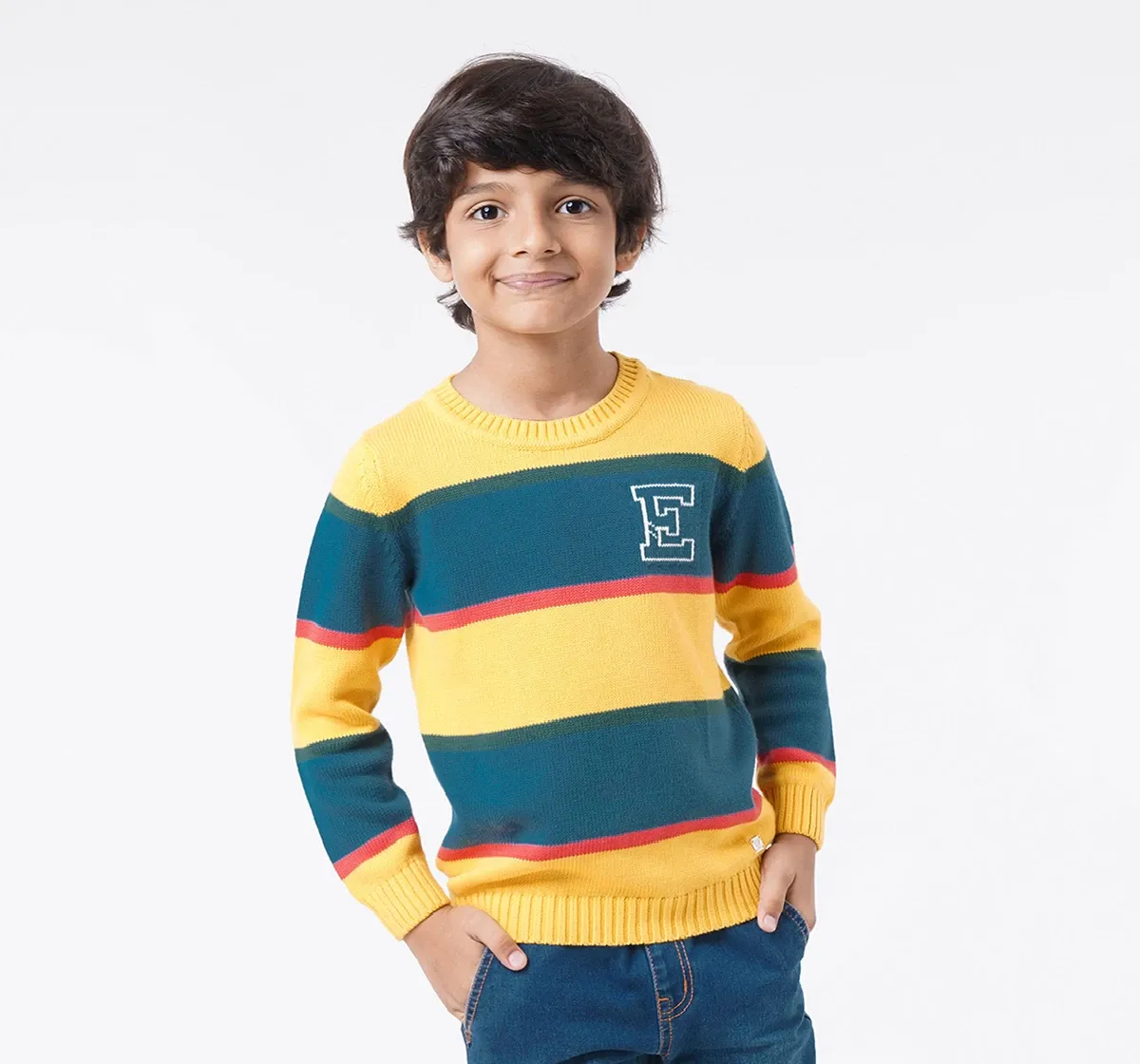Boys Color Block Striped Sweater