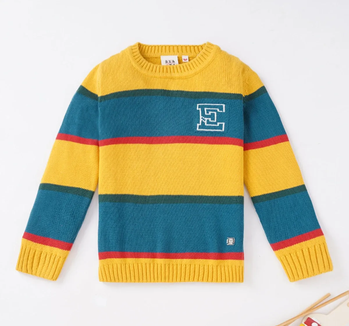 Boys Color Block Striped Sweater