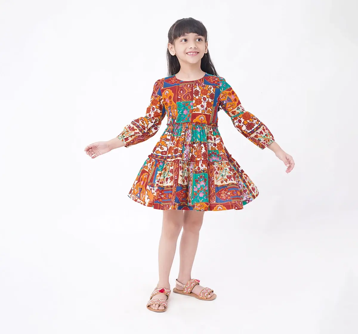 Girls Printed Patch Work Dress
