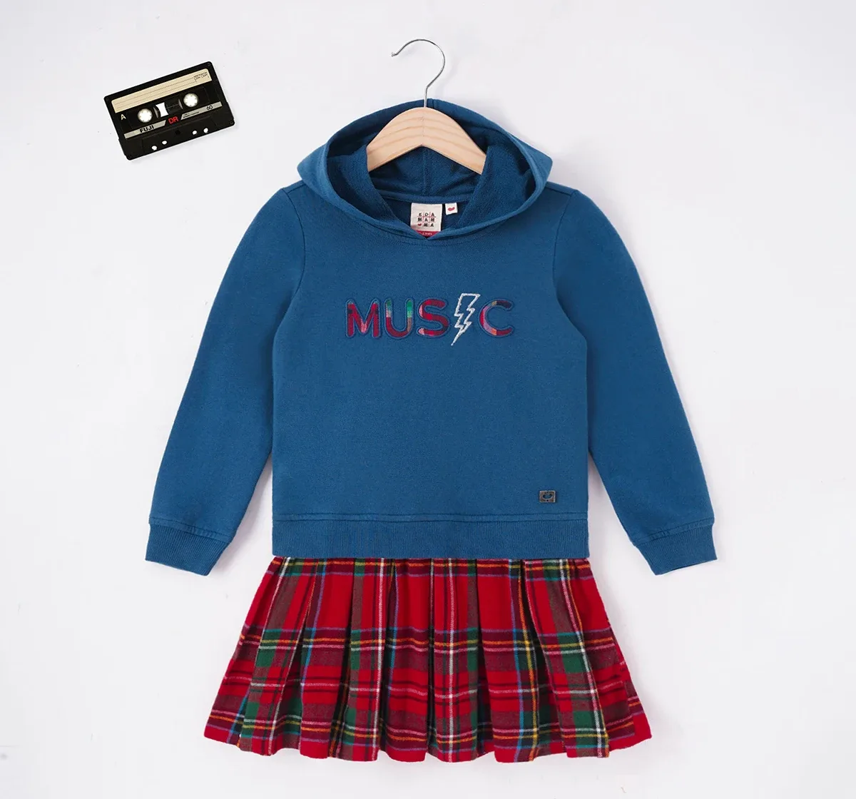 Girls Mix-Match Dress Knit Sweatshirt With Pleated Skirt