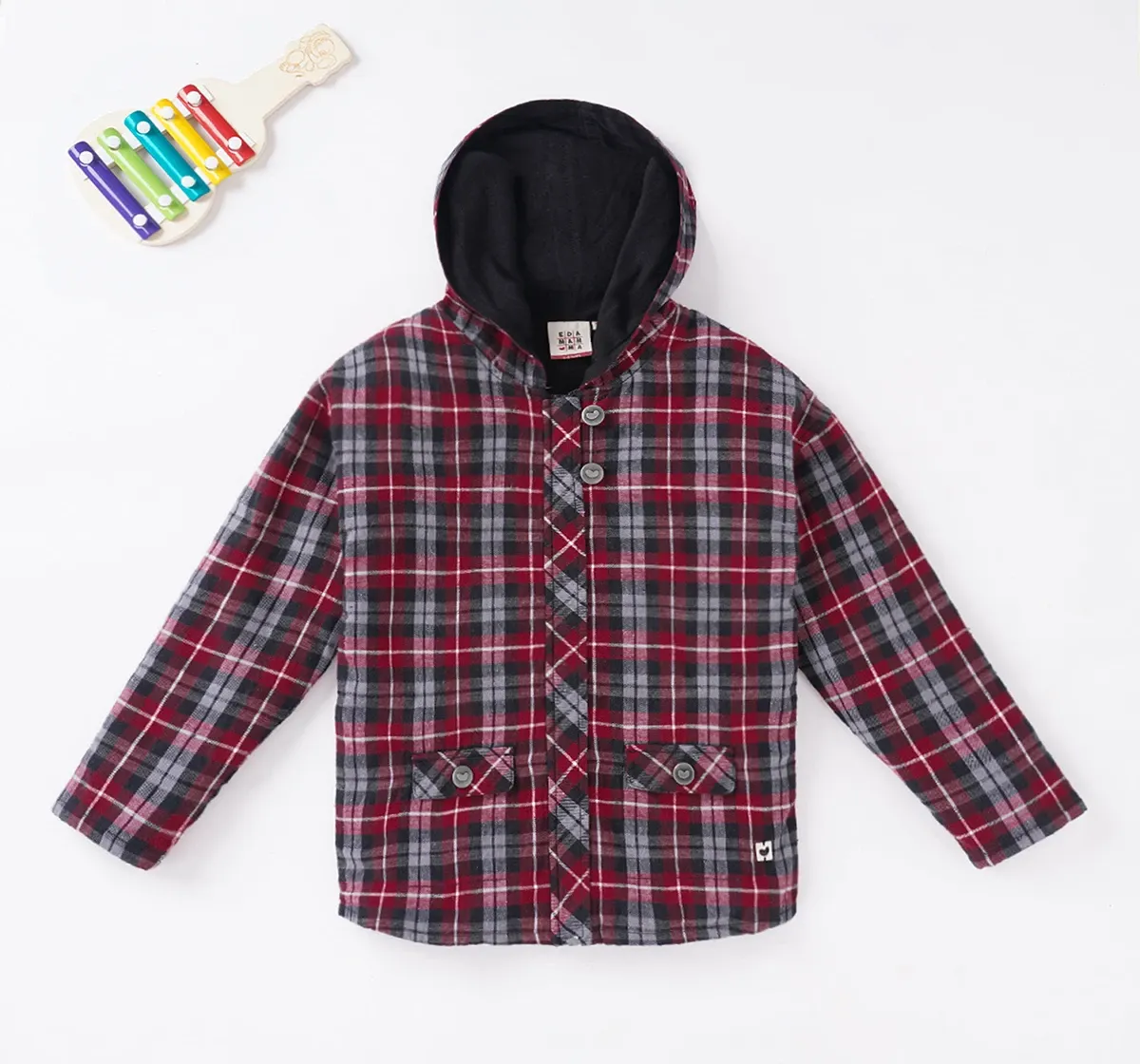 Girls Checks Hooded Jacket