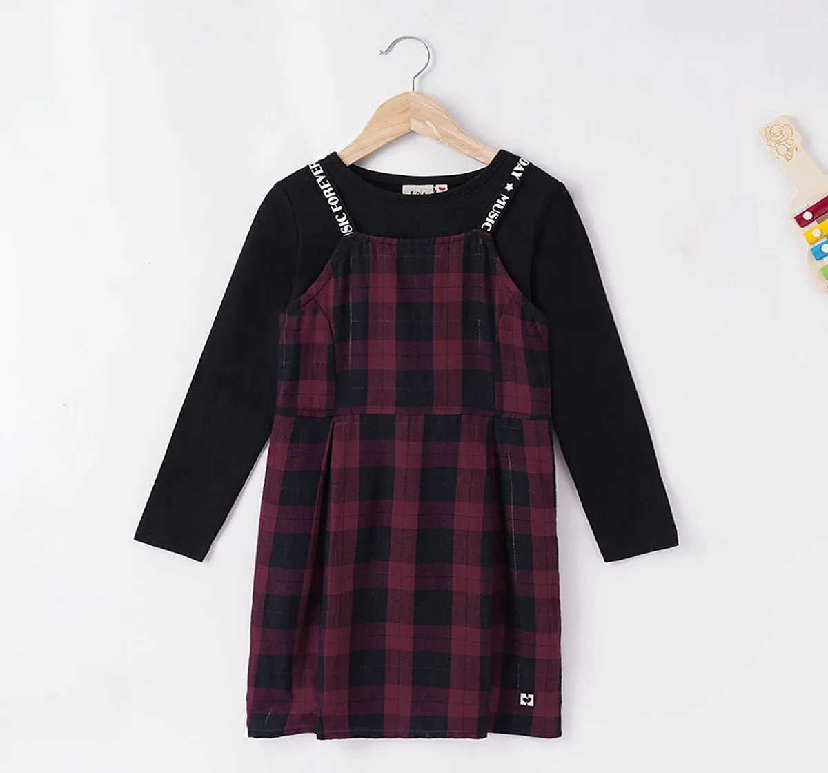 Girls Check Dress With Inner Tee