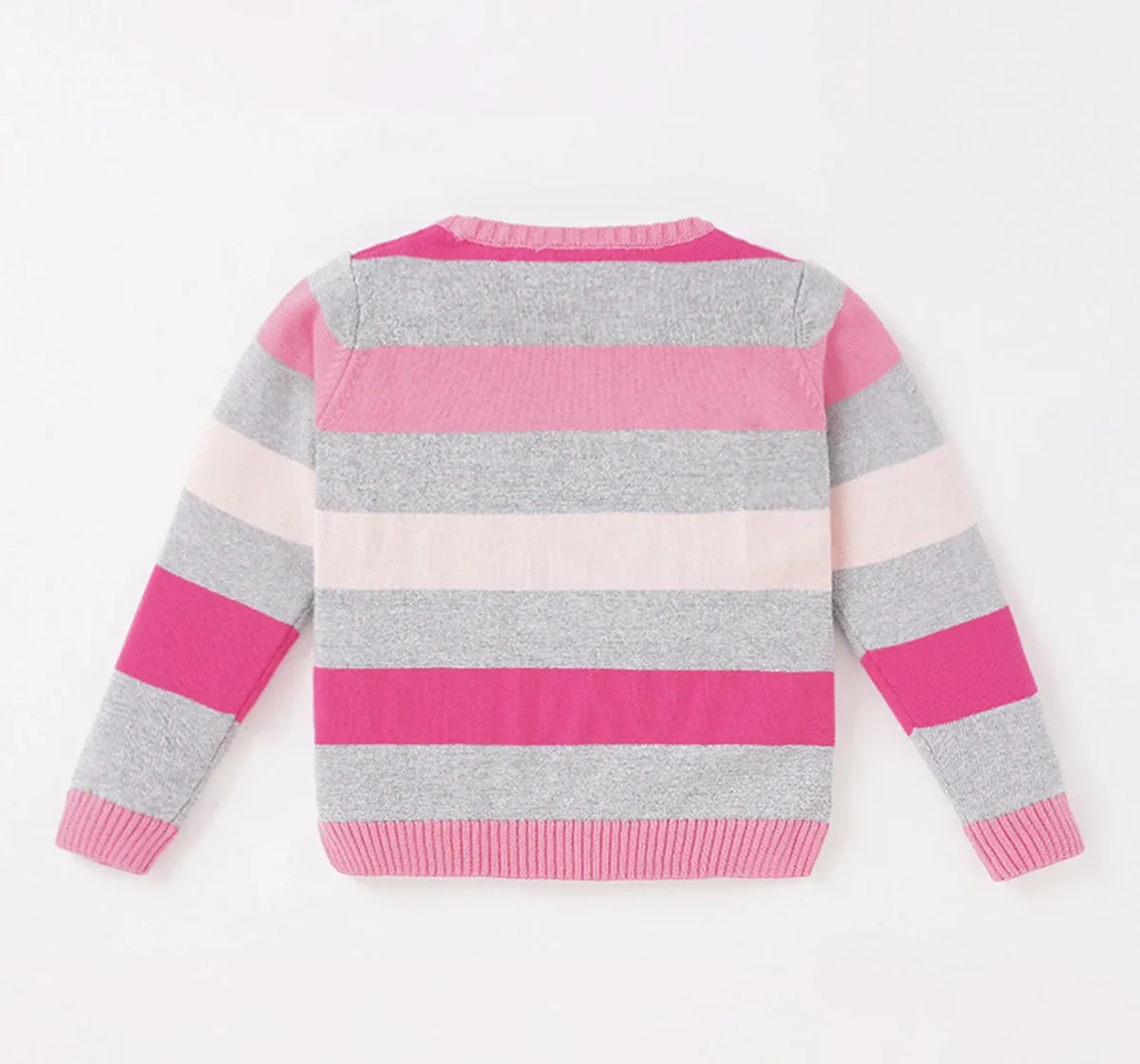Girls Full Sleeves Crew Neck Striped Sweater