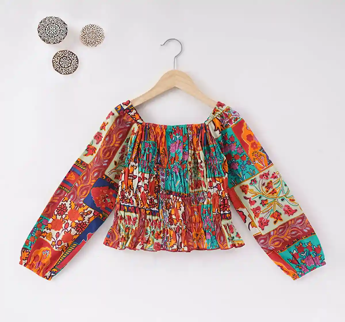 Girls Patch Work Printed Top
