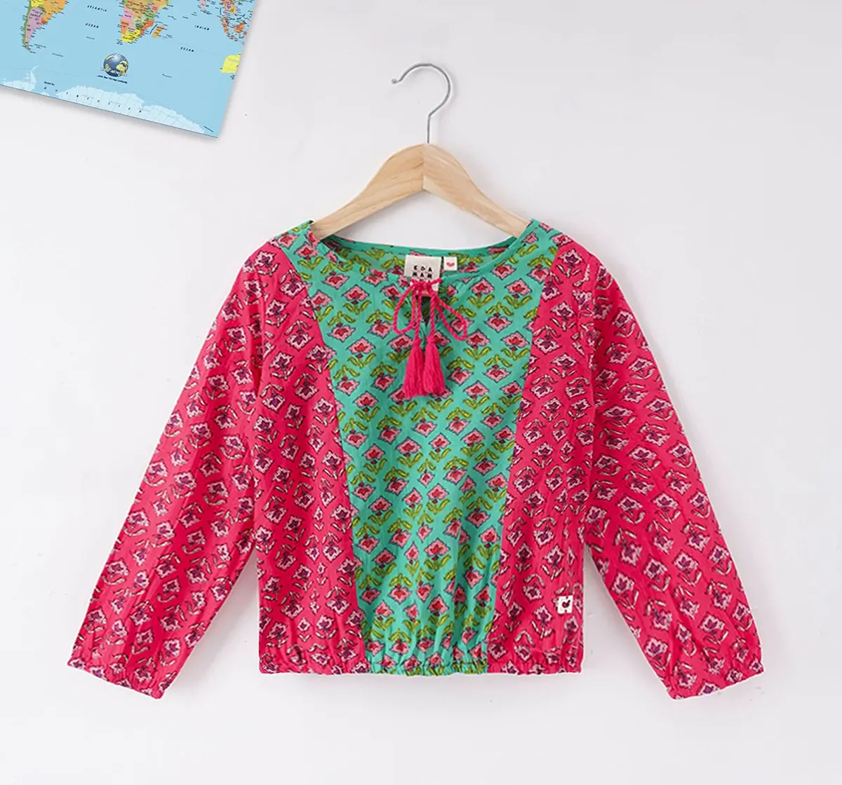 Girls Cut And Sew Block Printed Top