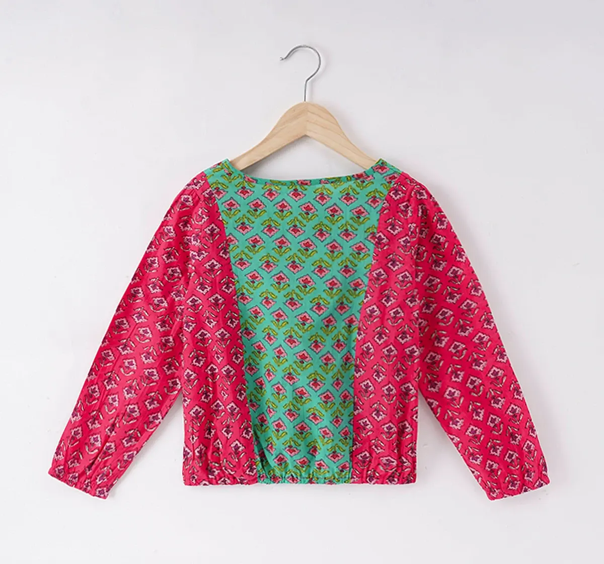 Girls Cut And Sew Block Printed Top