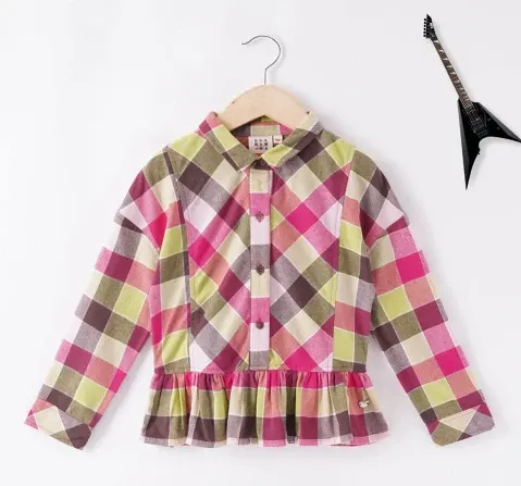 Girls Checks Top With Peplum - Multicolor