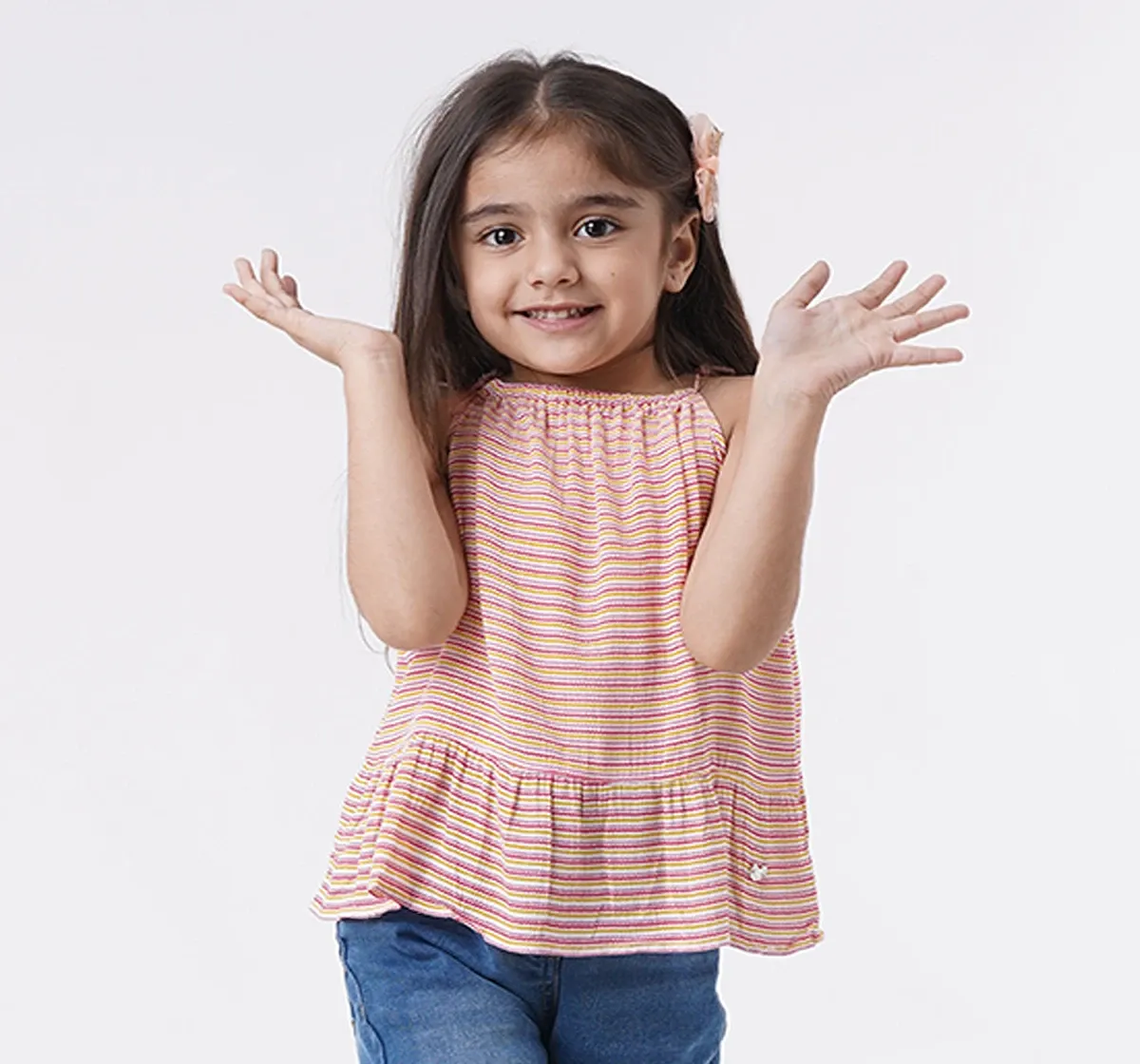 Girls Tie Up Multi Colar Striped Top