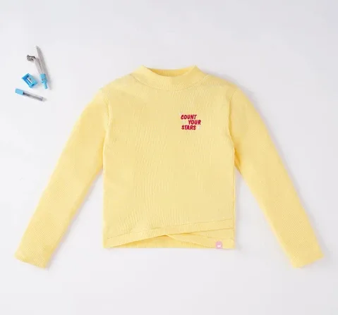 Girls Cross Hem Ribbed Tee - Yellow