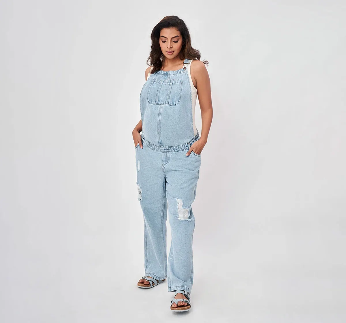Maternity Sleeveless Dungaree Sets -Pack of 2-Light Blue