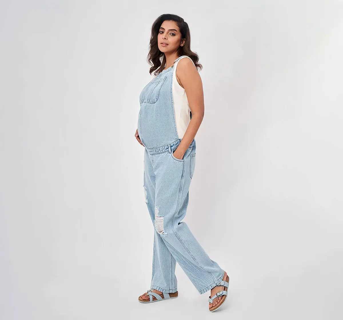 Maternity Sleeveless Dungaree Sets -Pack of 2-Light Blue