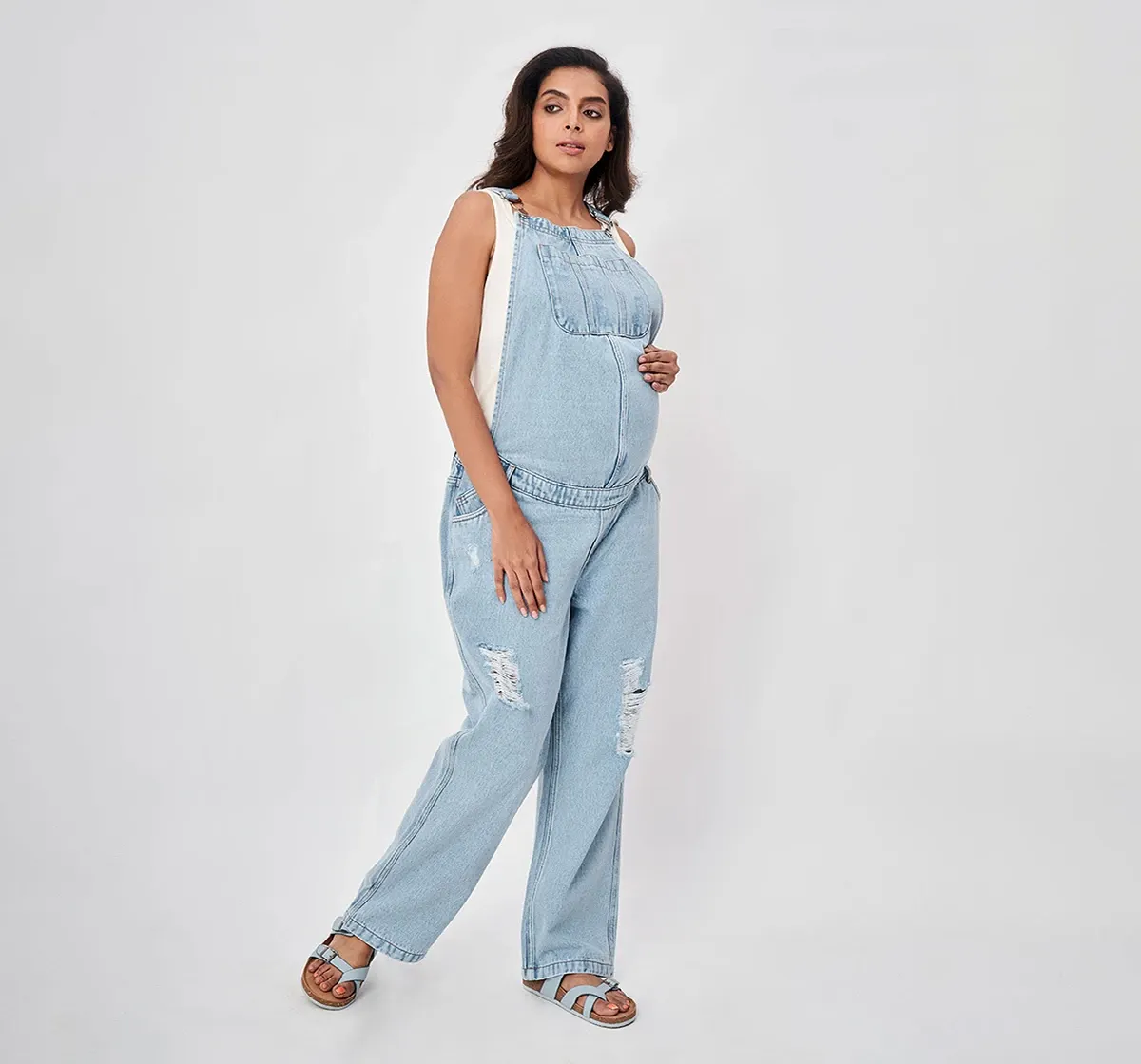 Maternity Sleeveless Dungaree Sets -Pack of 2-Light Blue