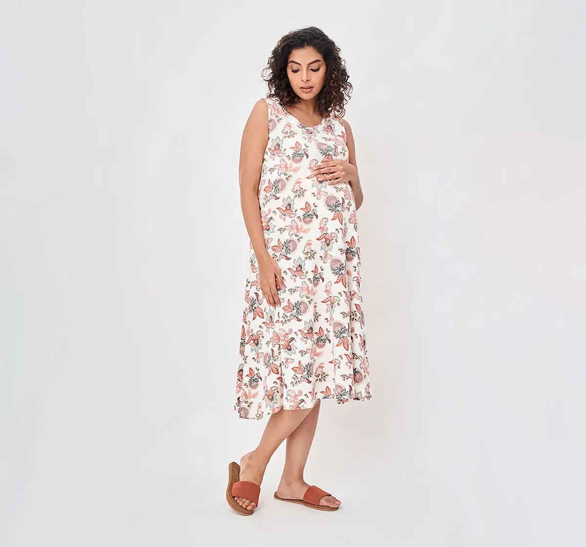 Maternity Printed Sleeveless Dress -Multicolor