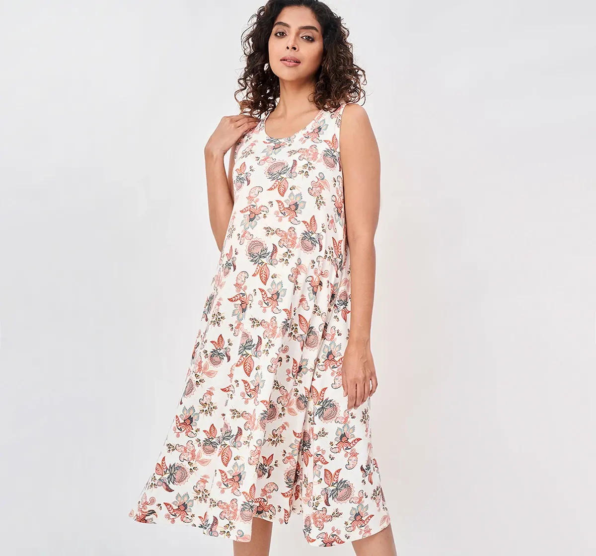 Maternity Printed Sleeveless Dress -Multicolor