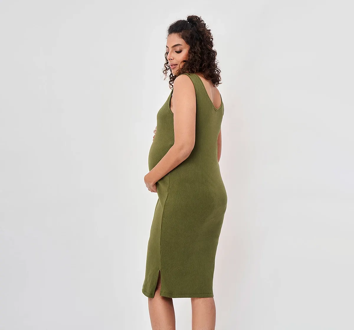 Maternity Ribbed Sleeveless Dress -Olive