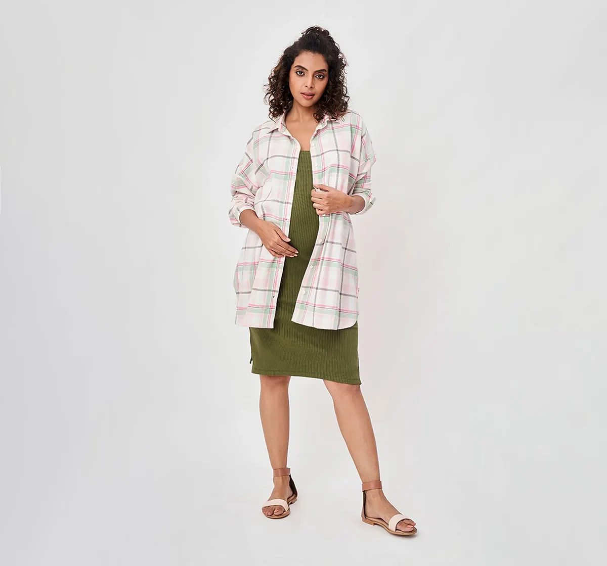 Maternity Ribbed Sleeveless Dress -Olive