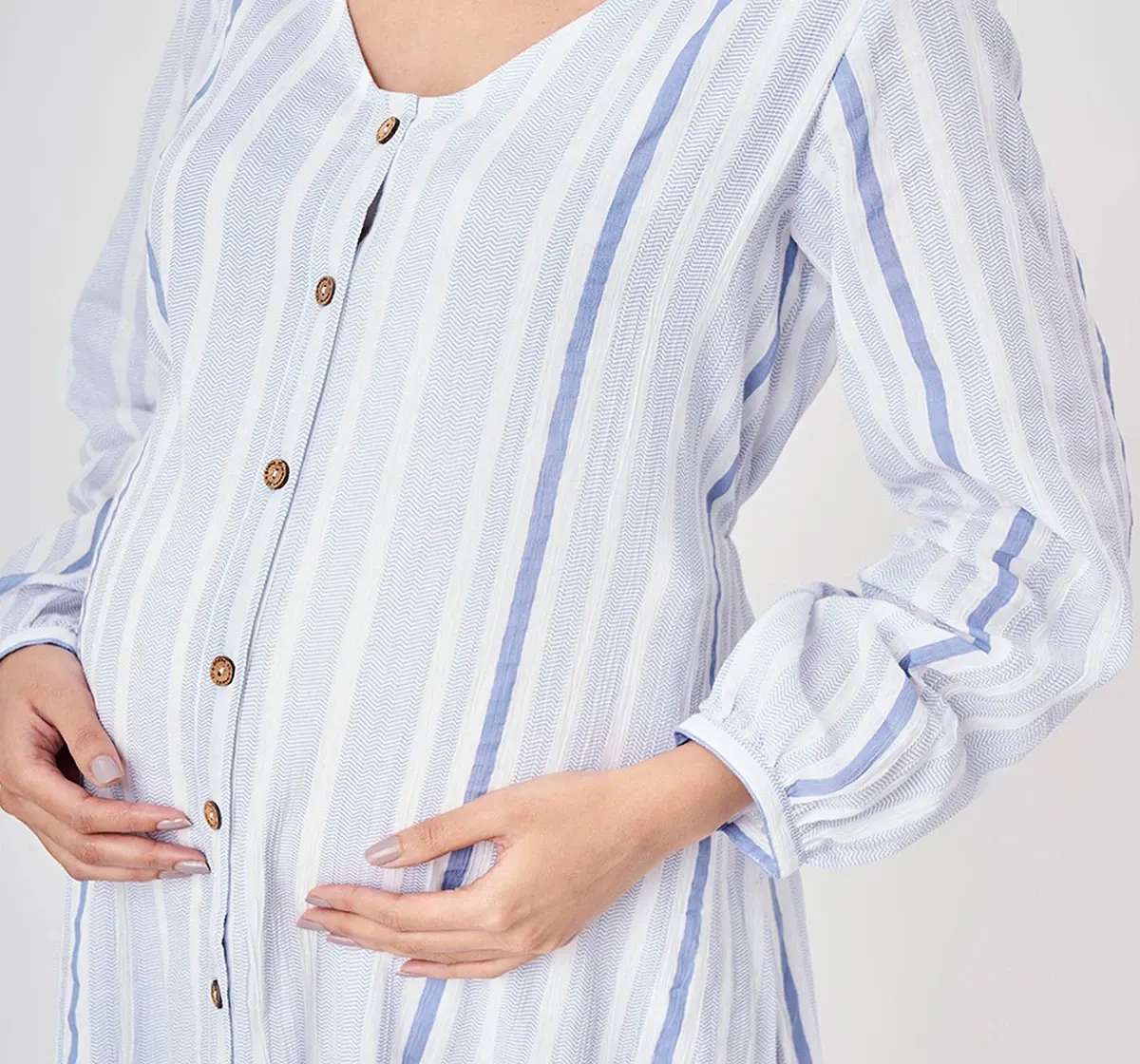 Maternity Printed Full Sleeves Dress -Blue