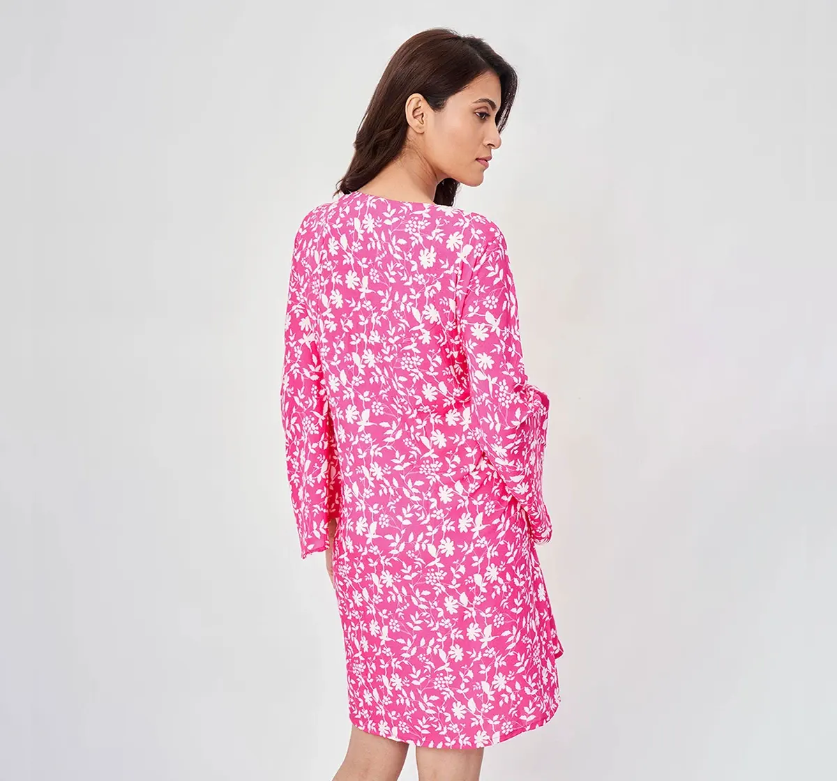Maternity Printed Full Sleeves Dress -Pink