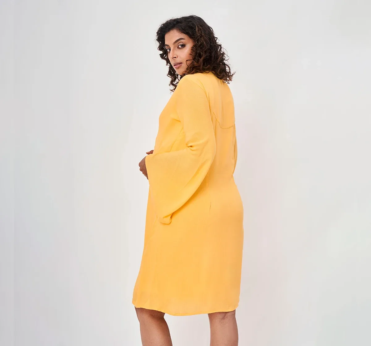 Maternity Solid Full Sleeves Dress -Yellow