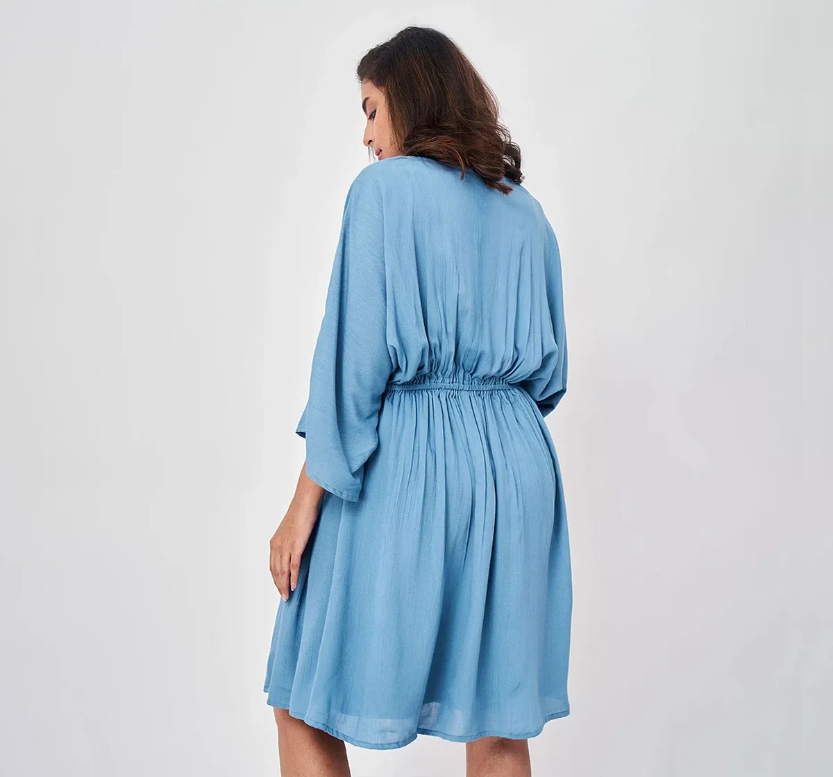 Maternity Solid Full Sleeves Dress -Blue