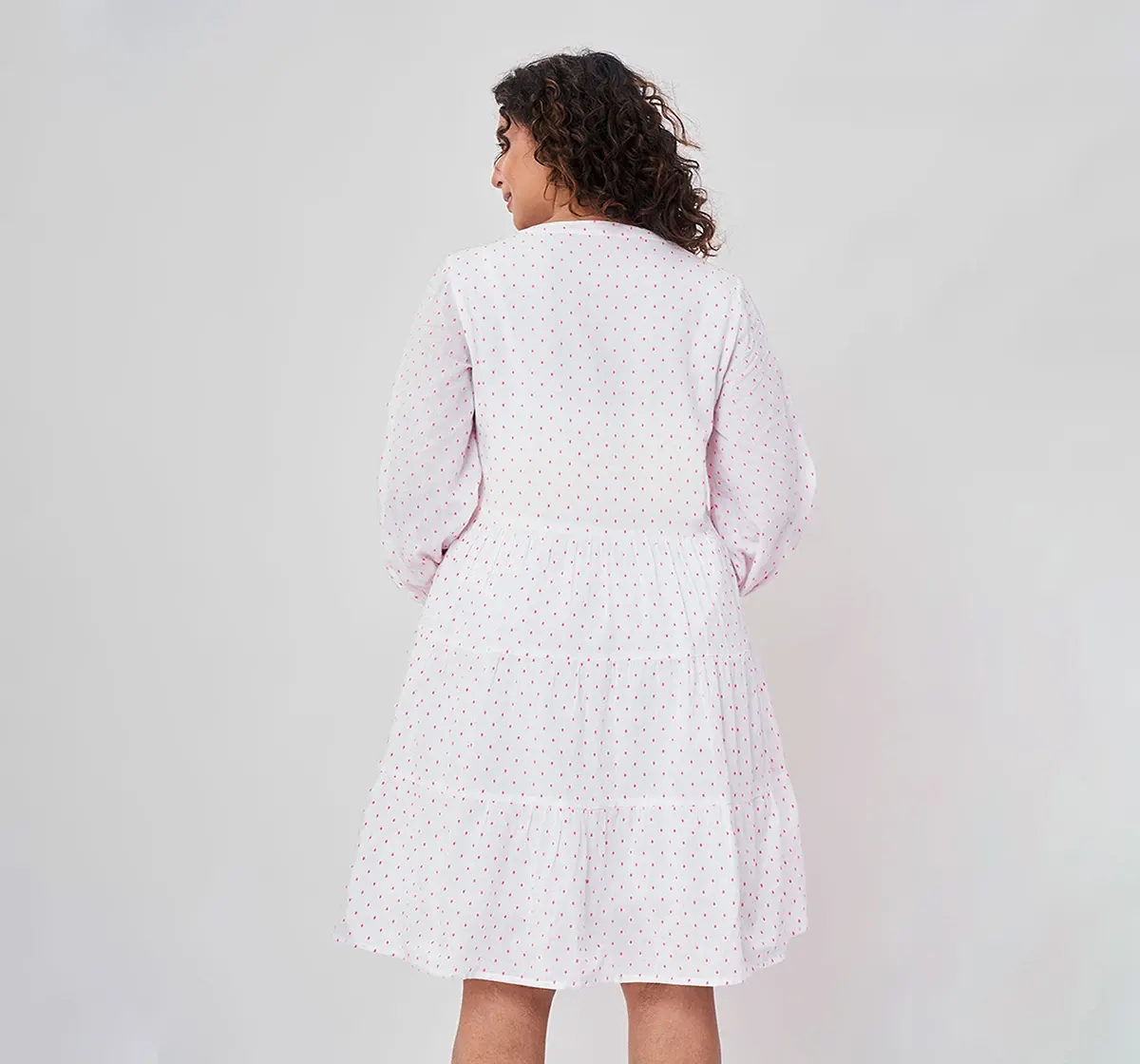 Maternity  Women Dobby Weave Full Sleeves Dress -White