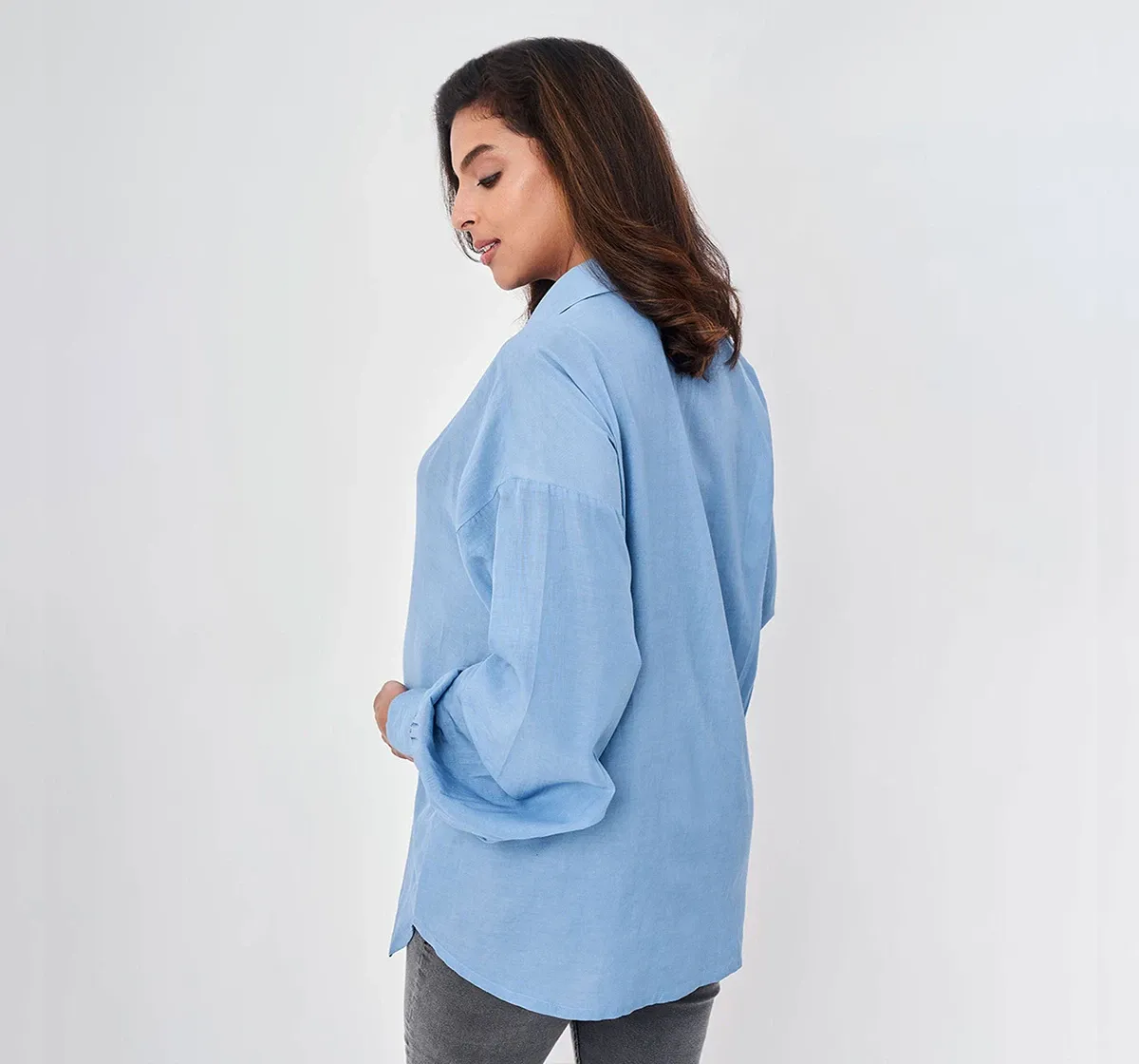 Maternity Solid Full Sleeves Shirts -Blue