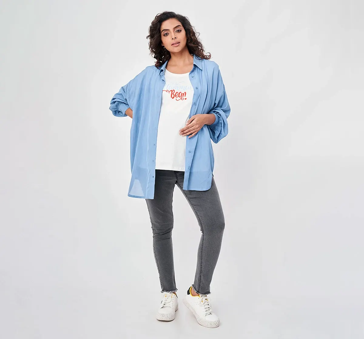 Maternity Solid Full Sleeves Shirts -Blue