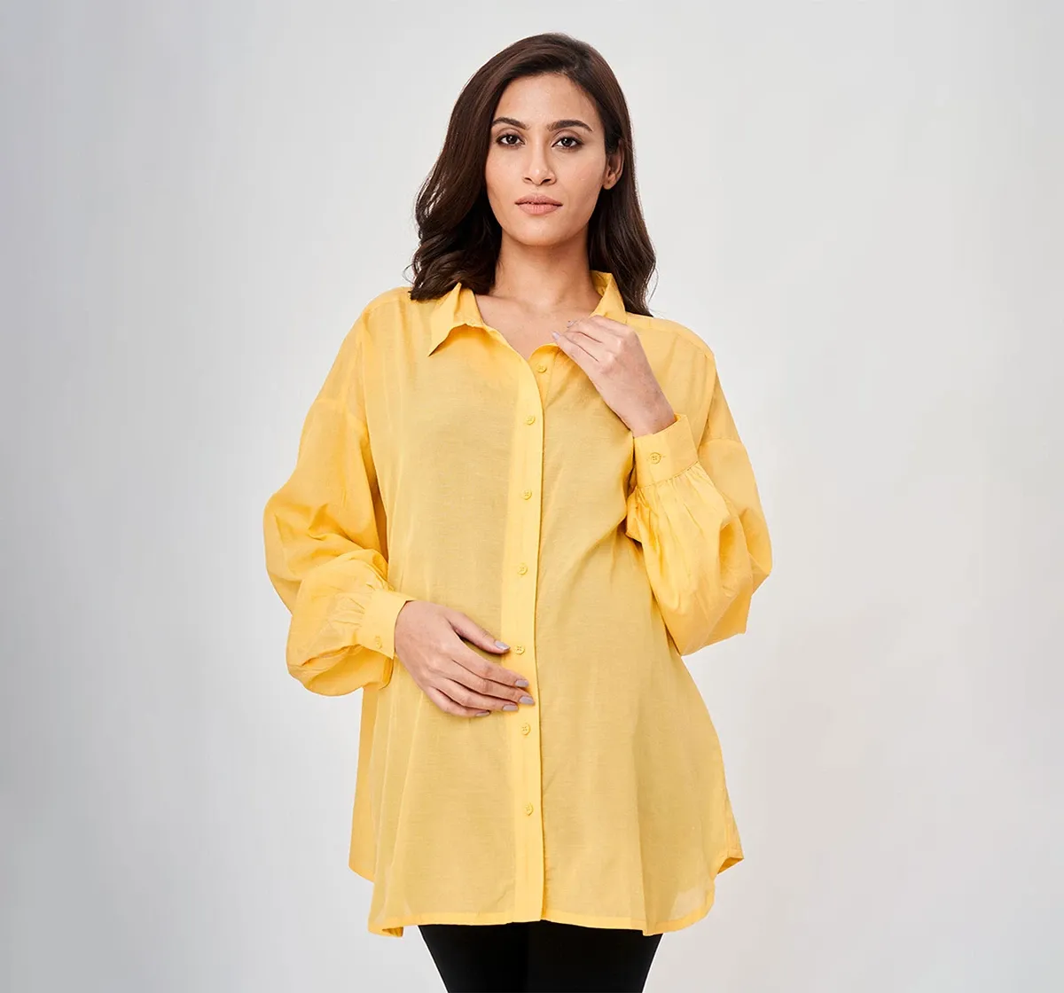 Maternity Solid Full Sleeves Shirts -Yellow