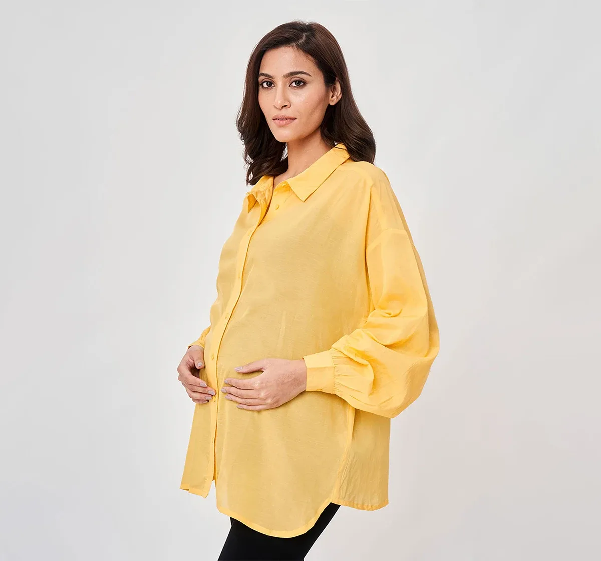 Maternity Solid Full Sleeves Shirts -Yellow