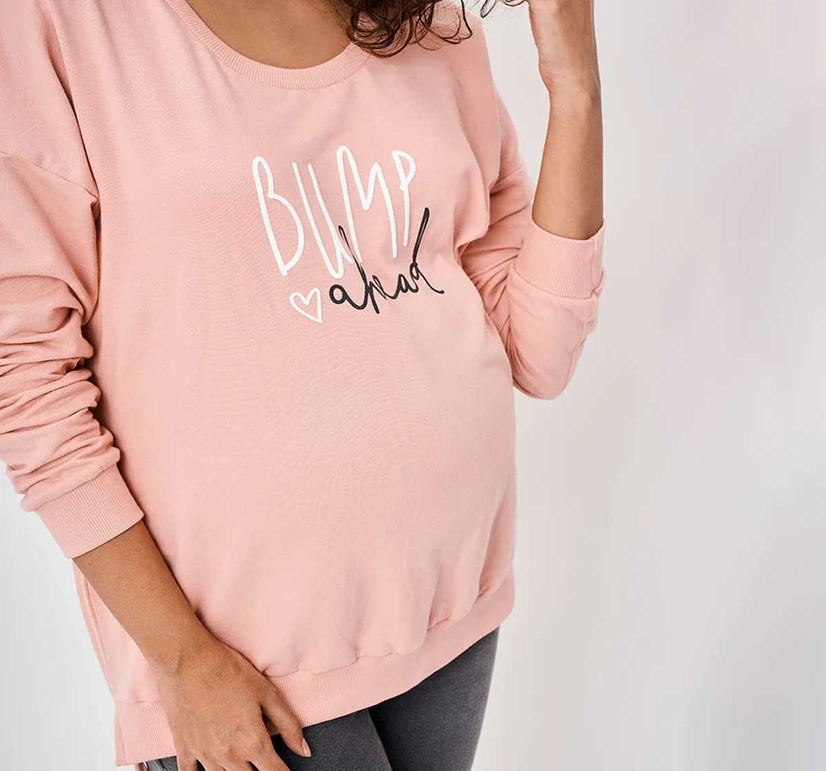 Maternity  Women Chest Printed Full Sleeves Sweatshirt -Pink