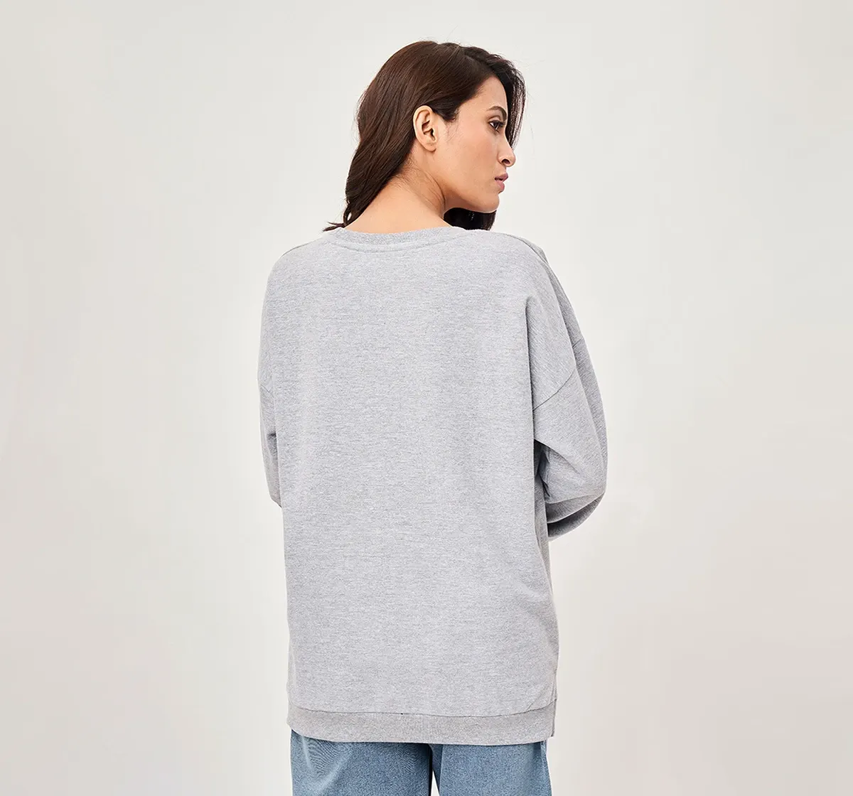 Maternity Women Chest Printed Full Sleeves Sweatshirt -Grey
