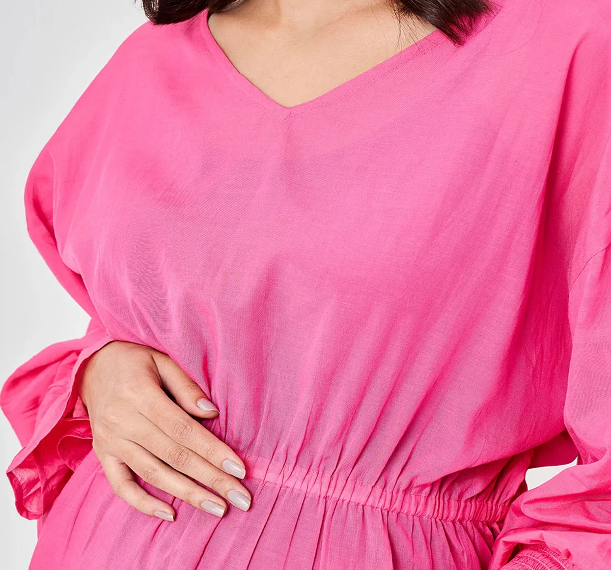 Maternity Solid Full Sleeves Tops -Pink