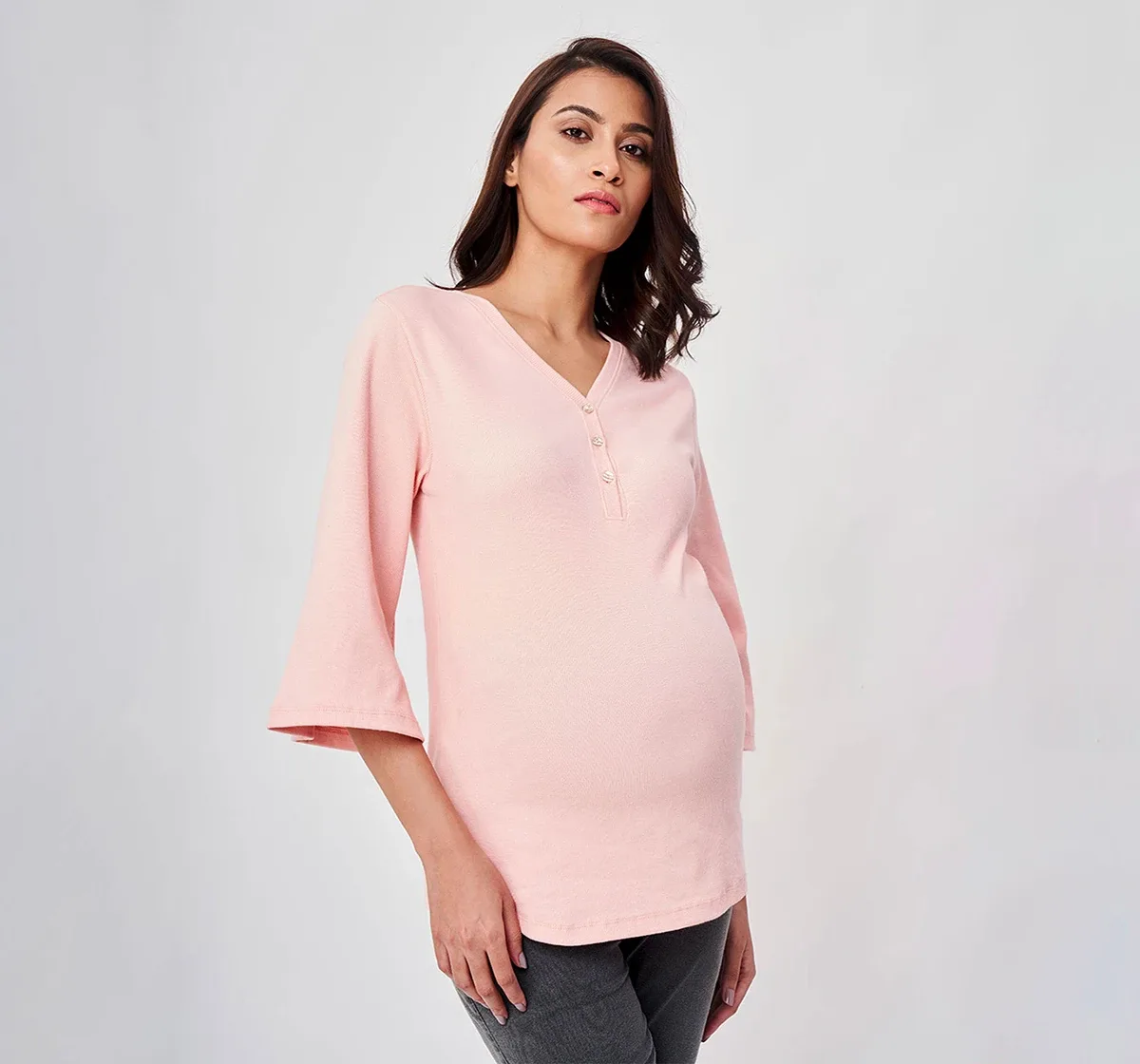 Maternity Flared Full Sleeves T-Shirt -Pink